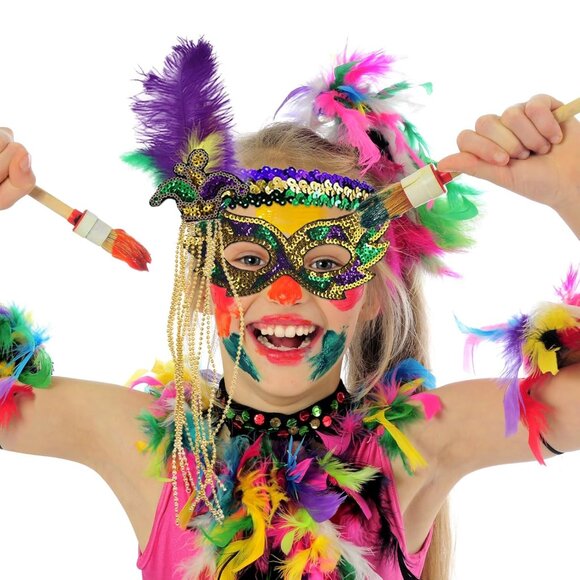 Feather Headbands Bead Necklaces Mask Set for Masquerade 1920s Party Women Men - Picture 6 of 6